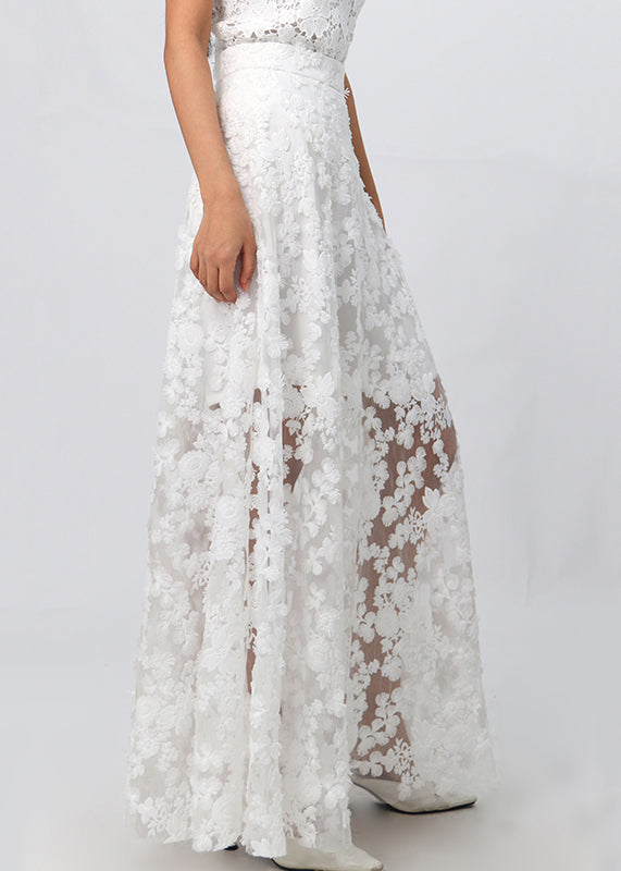 White Zippered High Waist Lace Skirt Summer