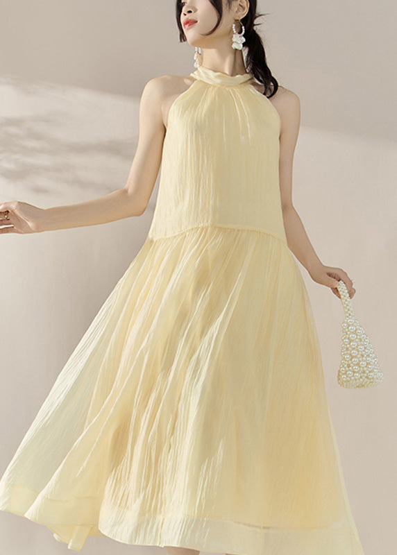 Yellow Halter Cold Shoulder Patchwork Holiday Maxi Dresses Summer