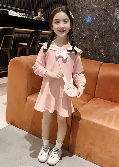 Yellow O-neck Patchwork a Line Mid Dress Long Sleeve