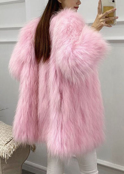 Yellow O-neck Warm Mink Hair Coats Winter