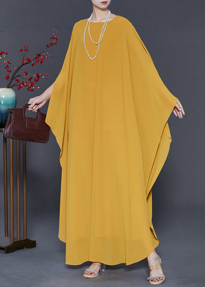 Yellow Oversized Chiffon Party Dress Batwing Sleeve