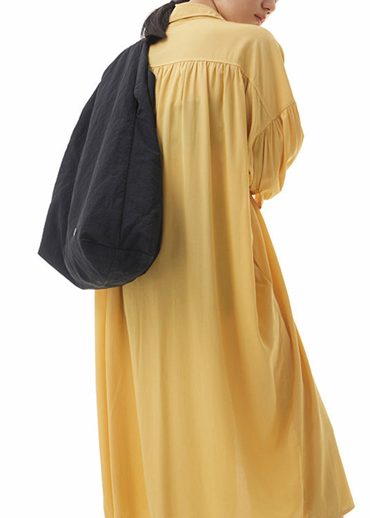 Yellow Peter Pan Collar Button Holiday Long Shirts Dress Summer