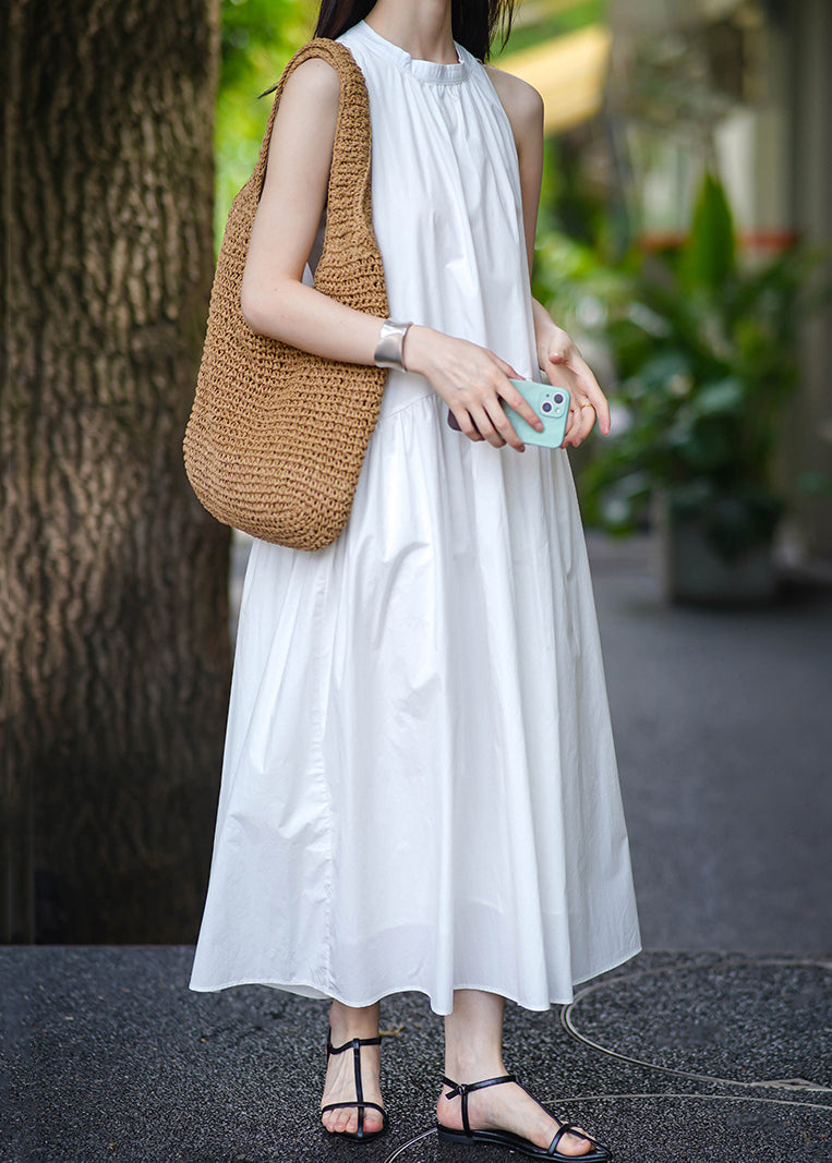 Yellow Pockets Cotton Long Dress Sleeveless