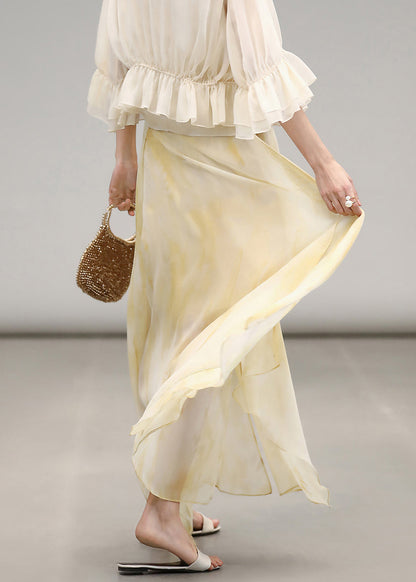 Yellow Print High Waist Chiffon Maxi Skirts Summer