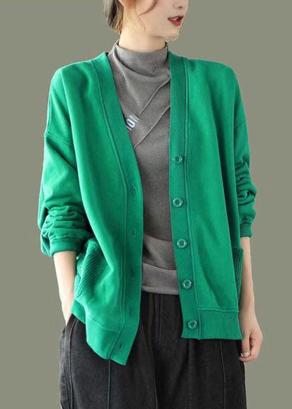 Yellow V Neck Button Patchwork Warm Fleece Sweatshirt Coat Fall