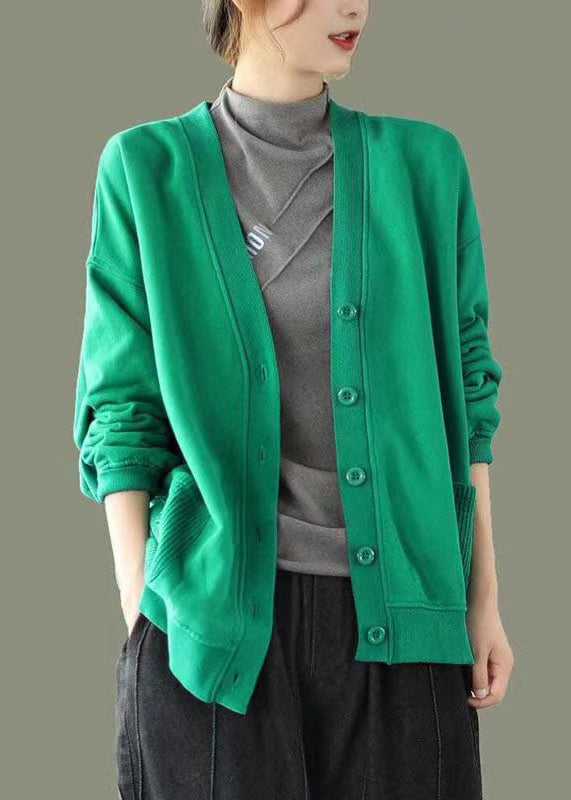 Yellow V Neck Button Patchwork Warm Fleece Sweatshirt Coat Fall