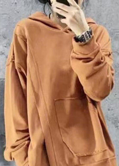Elegant Yellow asymmetrical design Hooded Sweatshirts Spring