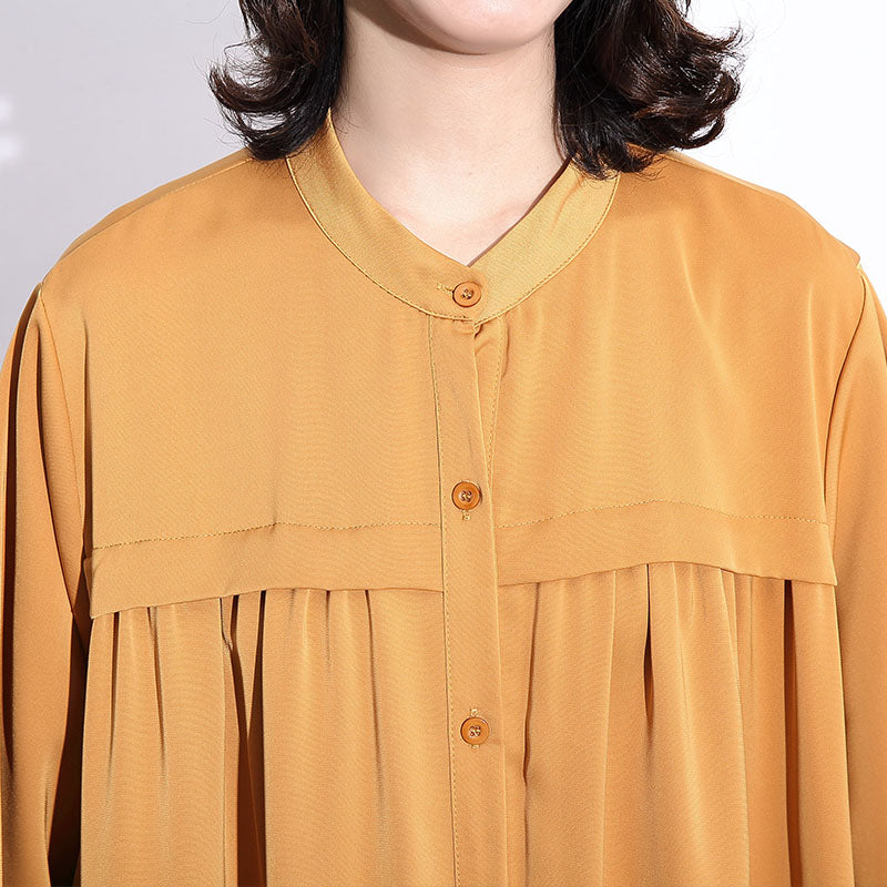 Army Green Autumn Silk Cotton Blended Dress Stand Collar Silk Cotton Blended Clothing Dresses Pockets Cinched Long Dresses