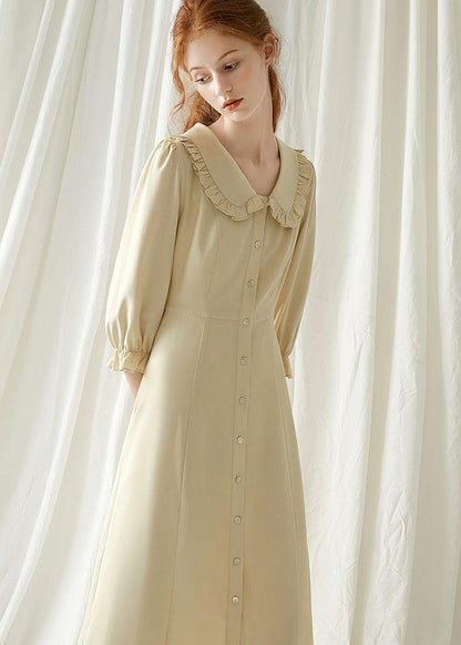 Beige Nude Blended Quilting Dresses Peter Pan Collar Cotton Fall Dresses