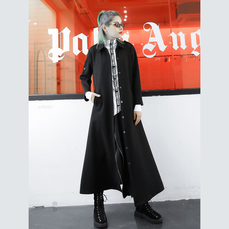 Black Coat Lapel Long Sleeve Long Coat