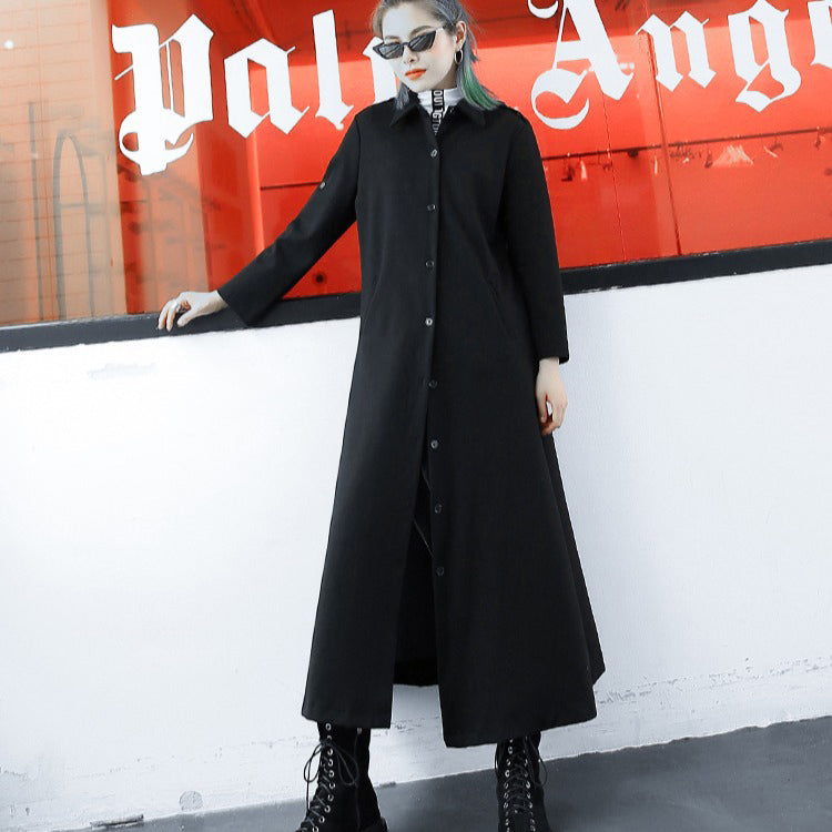 Black Coat Lapel Long Sleeve Long Coat