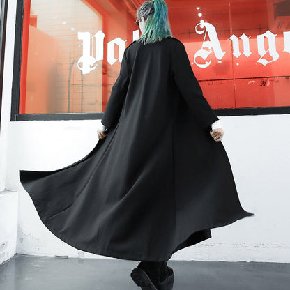 Black Coat Lapel Long Sleeve Long Coat