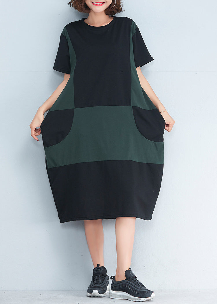 Black Cotton Dress Indian Fabrics Patchwork Summer Dresses