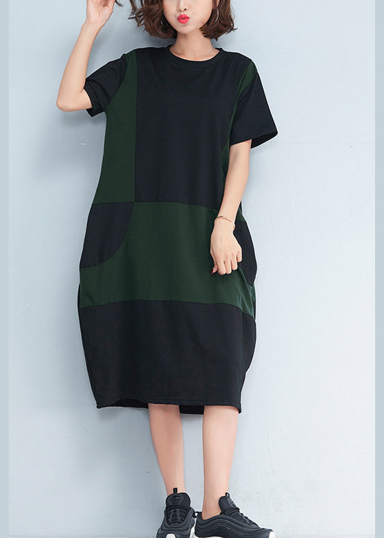 Black Cotton Dress Indian Fabrics Patchwork Summer Dresses