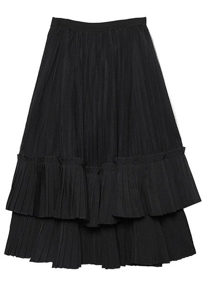 Black Cotton Quilting Skirt Layered Tunic High Waist Skirts