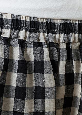 Black Plaid Cotton Quilting Work Outfits Harem Pants Elastic Waist Pants