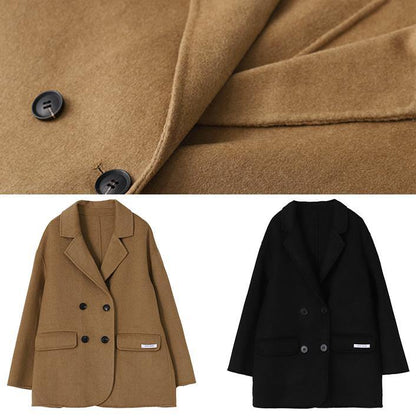 Black Woolen Coat Coats Notched Back Side Open Coat
