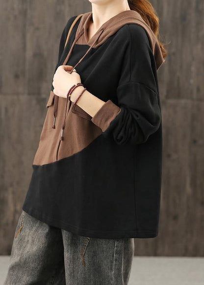 Elegant black clothes For Women hooded patchwork Midi tops
