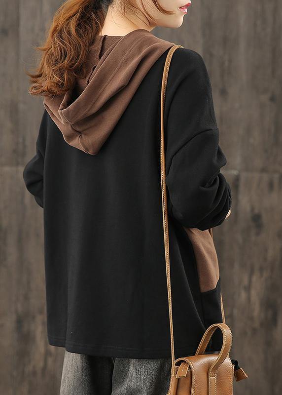 Elegant black clothes For Women hooded patchwork Midi tops