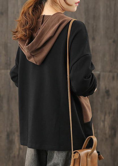 Elegant black clothes For Women hooded patchwork Midi tops