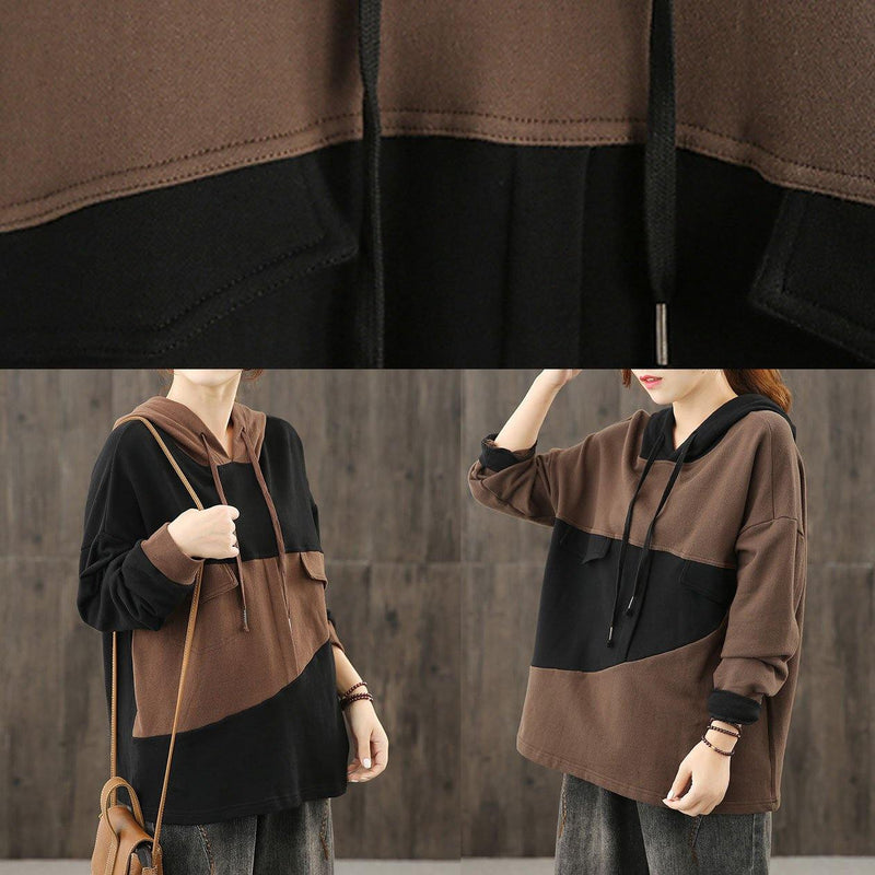 Black Clothes for Hooded Patchwork Midi Tops