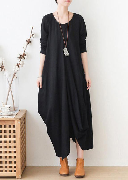 Black Clothes for O Neck Asymmetric Maxi Fall Dresses