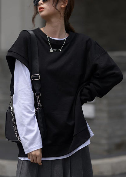Black Clothes for O Neck Asymmetric Top