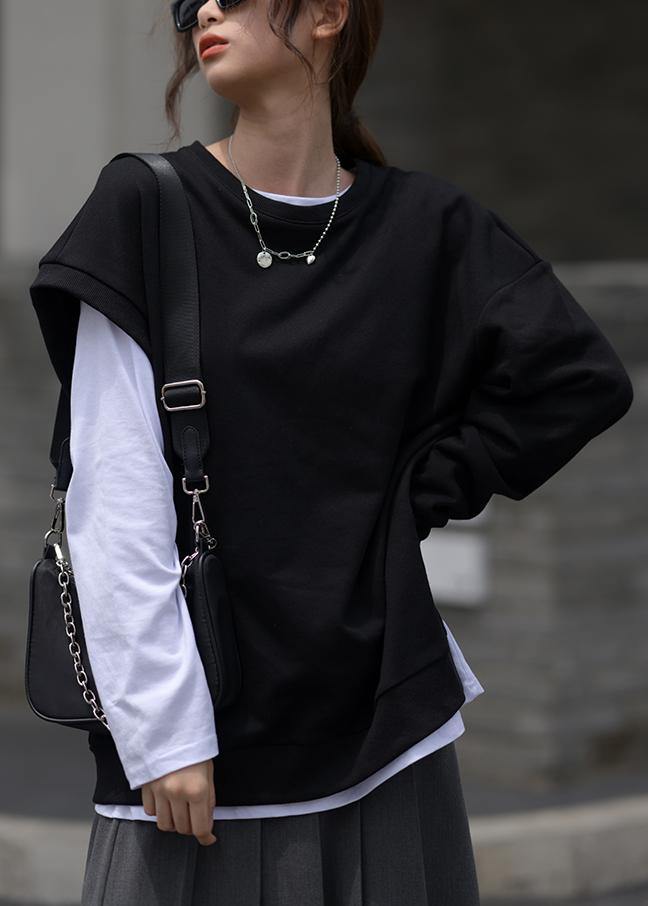 Black Clothes for O Neck Asymmetric Top