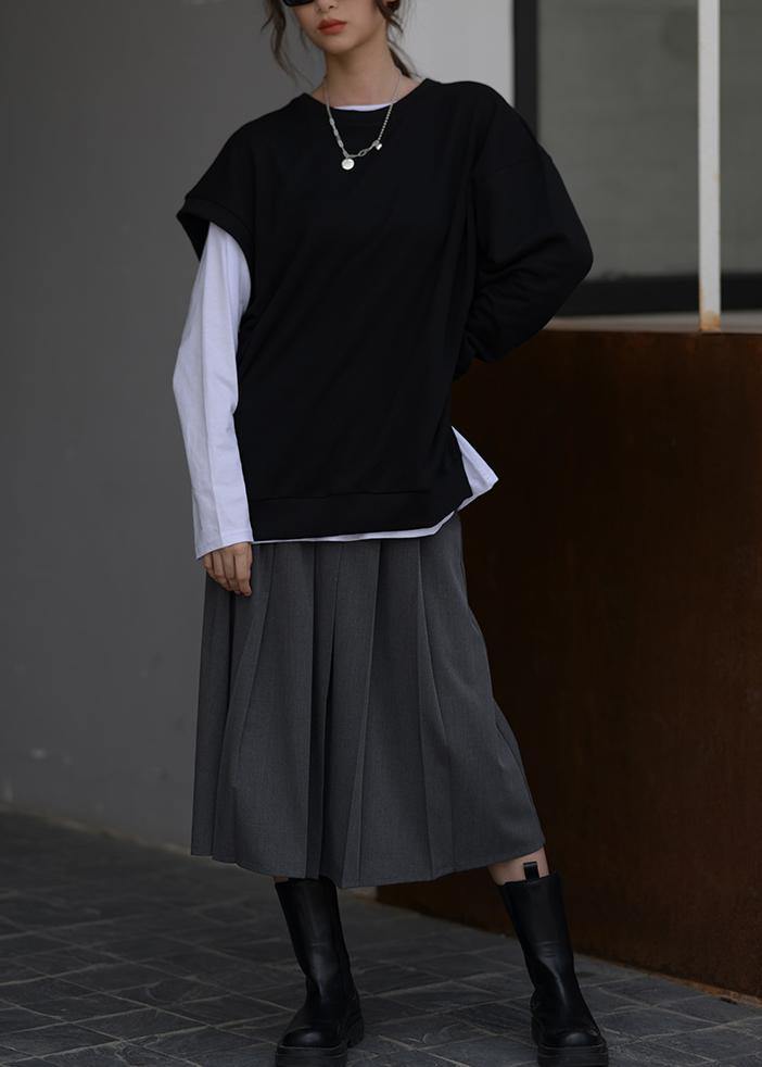 Black Clothes for O Neck Asymmetric Top