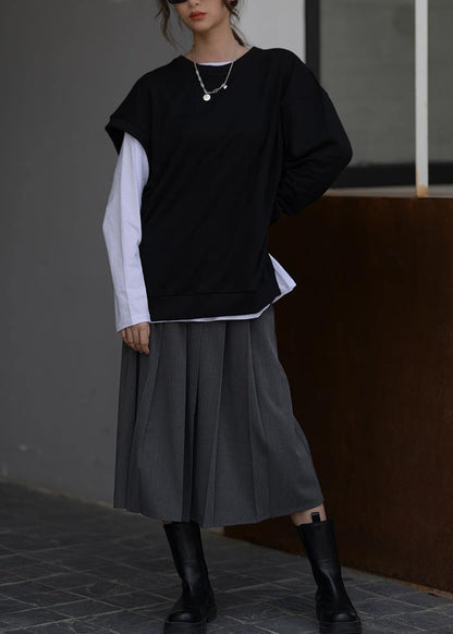 Black Clothes for O Neck Asymmetric Top