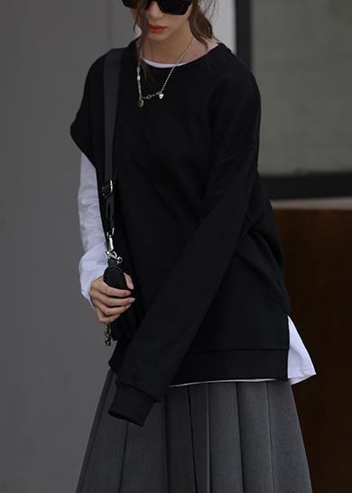 Black Clothes for O Neck Asymmetric Top