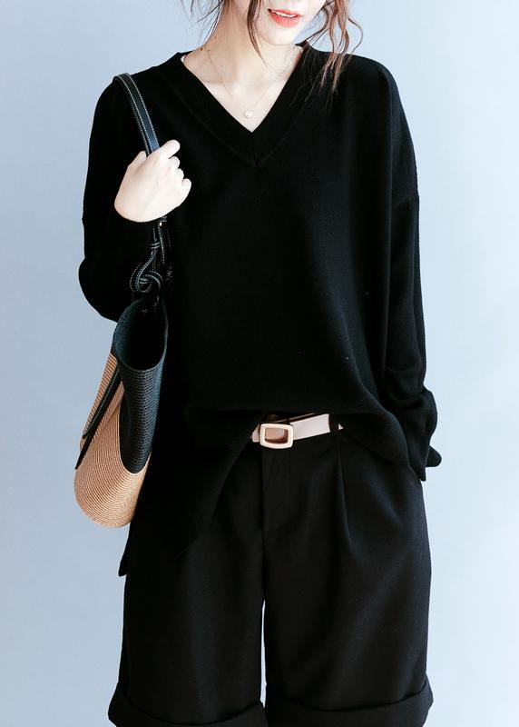 Black Clothes for V Neck Side Open Fall Blouse