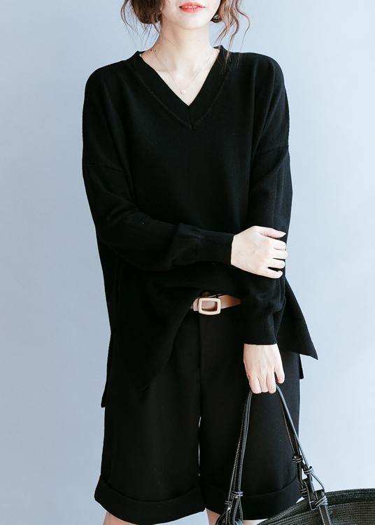 Black Clothes for V Neck Side Open Fall Blouse