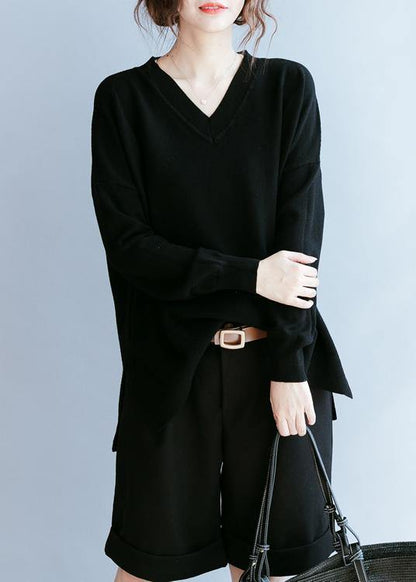 Black Clothes for V Neck Side Open Fall Blouse