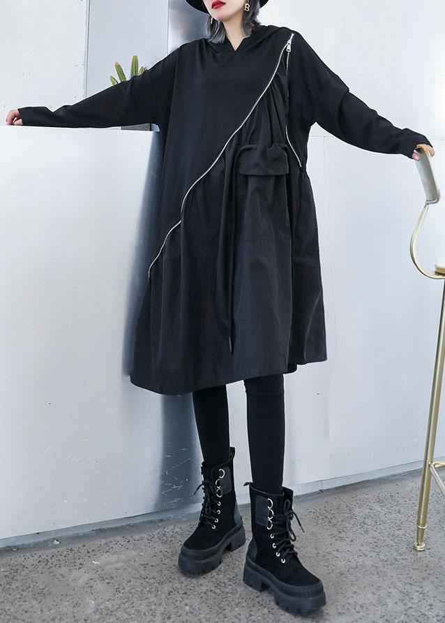 Black Cotton Wardrobes Zippered Long Fall Dress