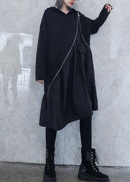Black Cotton Wardrobes Zippered Long Fall Dress