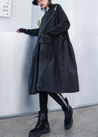 Black Cotton Wardrobes Zippered Long Fall Dress