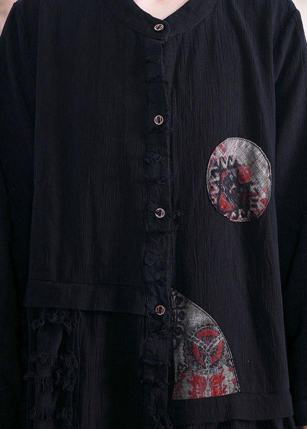 Black Cotton Overcoat Oversize Trench Coats Fall Linen Outwear Patchwork