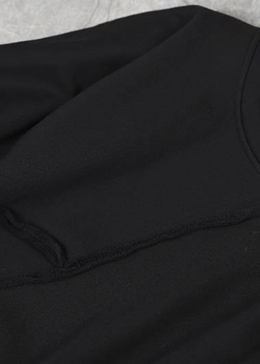 Elegant black cotton tops women o neck short patchwork Sweatshirt