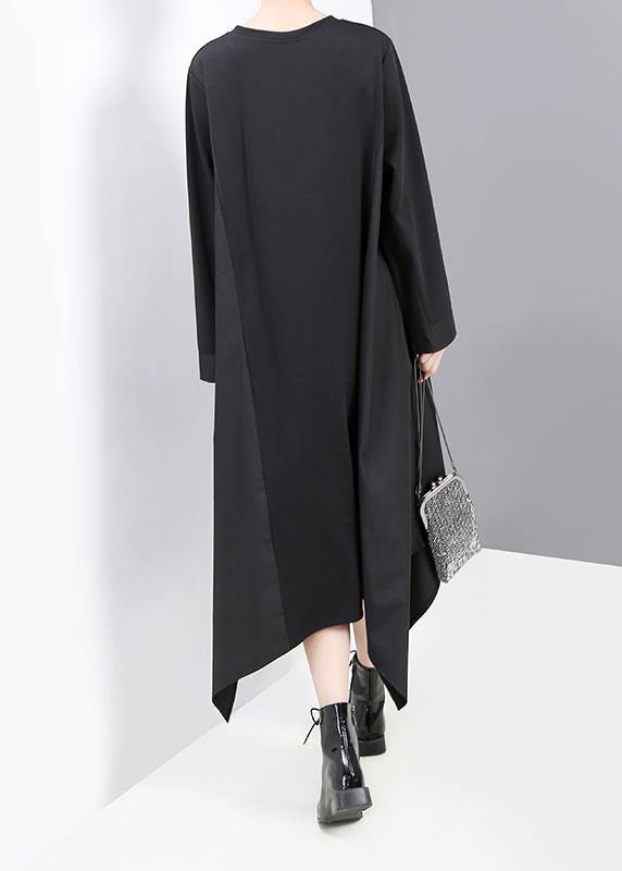 Black Cotton Tunic Dress Asymmetric a Line Fall Dress