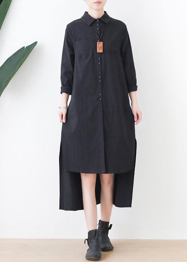 Elegant black dress lapel low high design short Dress