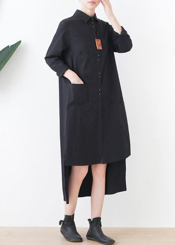 Black Dress Lapel Low High Design Short Dress