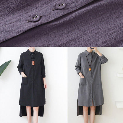 Elegant black dress lapel low high design short Dress