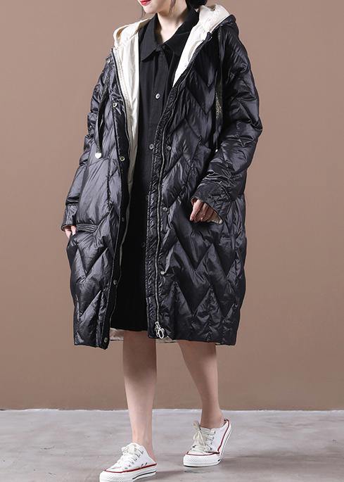 Black Duck Down Coat Parka Hooded Zippered Warm Overcoat