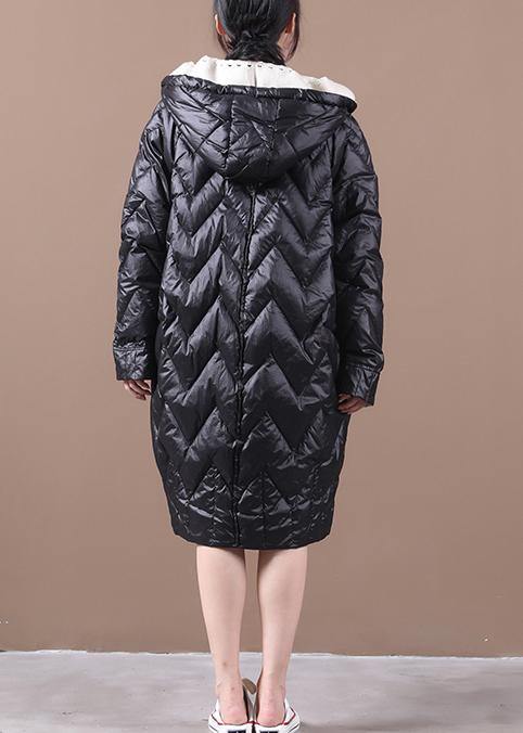 Black Duck Down Coat Parka Hooded Zippered Warm Overcoat