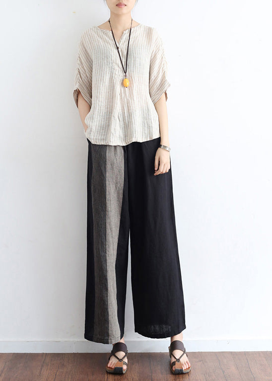 Black Linen Omychic Design Asymmetrical Design Wide Leg Pants Shift Spring Long Pants