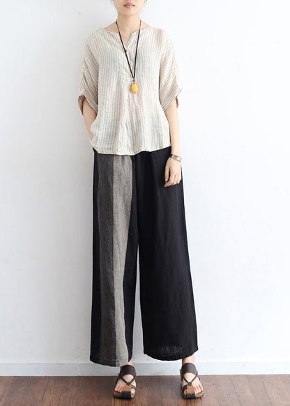 Black Linen Omychic Design Asymmetrical Design Wide Leg Pants Shift Spring Long Pants