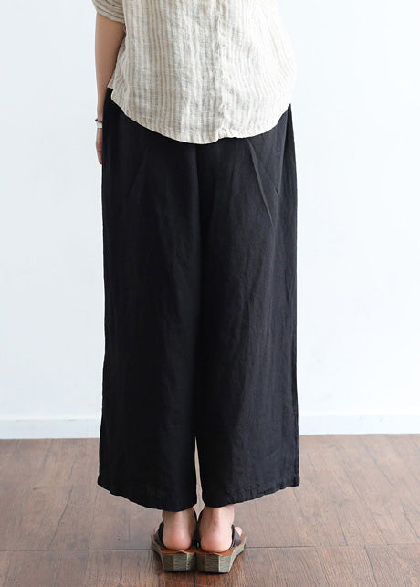 Black Linen Omychic Design Asymmetrical Design Wide Leg Pants Shift Spring Long Pants