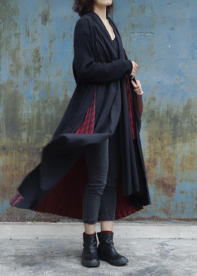 Black Patchwork Red Clothes for Wardrobes Cinched Big Pockets Coats