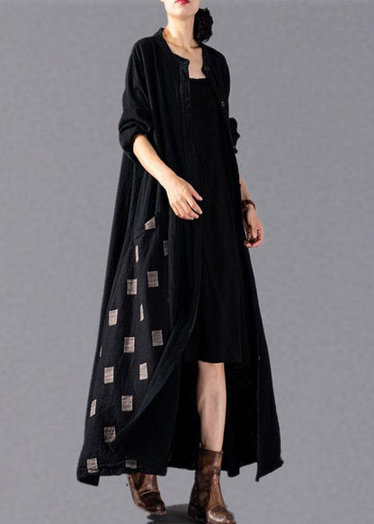 Black Plaid Coats Oversize Long Winter Coat Fall Lapel Patchwork